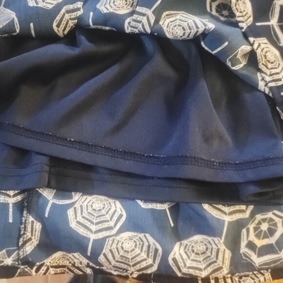 Maison Jules Navy Sleeveless Wrap Bodice w/Umbrella Design "Fit to Flare" - Sz M - Picture 7 of 10